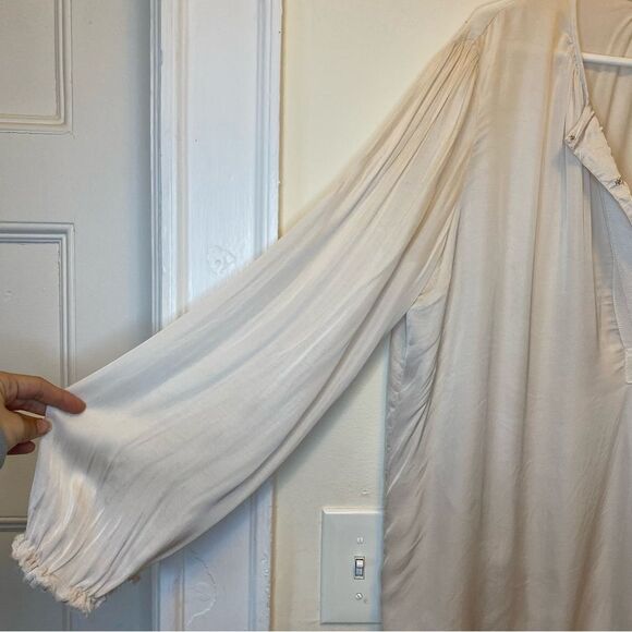 Raquel Allegra | Snap Button V-Neck Long Sleeve Poet Blouse in Ivory Sz 3 Large - Picture 5 of 15